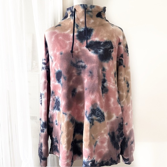 Victorias Secret Pink Varsity Cowl Sweater Large Ensign Beige Tie Dye - Picture 1 of 14